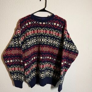 Vintage Gap Sweater Womens Large Multicolor Fair Isle Geometric Tight Knit 90s